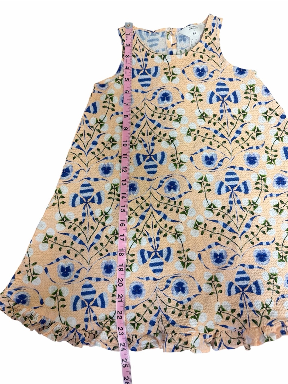 H&M X Georgia Beaumont Peach Blue Floral Girls Dress Size 6X - Picture 5 of 8